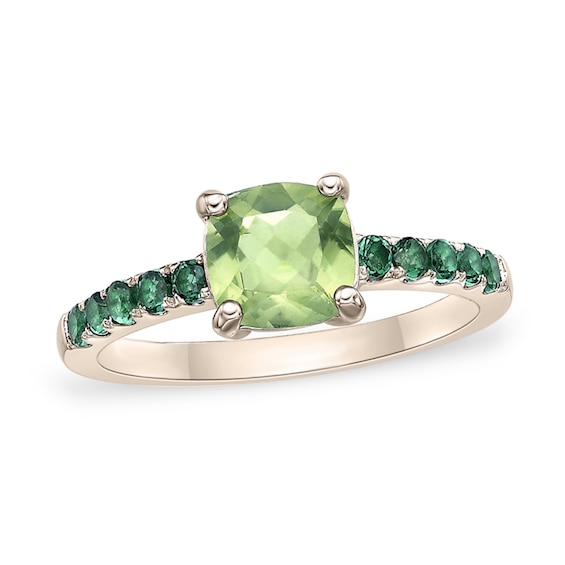 7.0mm Cushion-Cut Peridot and Lab-Created Emerald Ring Sterling Silver with 18K Gold Plate