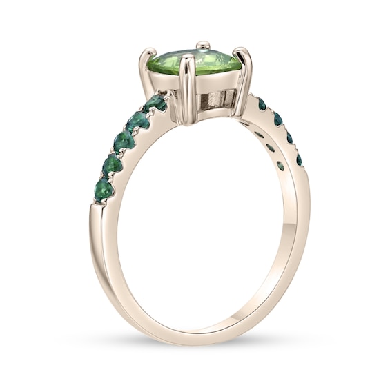 7.0mm Cushion-Cut Peridot and Lab-Created Emerald Ring Sterling Silver with 18K Gold Plate