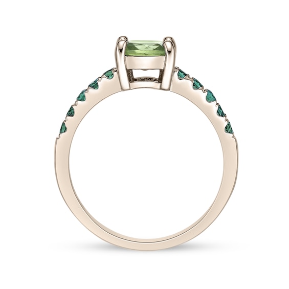 7.0mm Cushion-Cut Peridot and Lab-Created Emerald Ring Sterling Silver with 18K Gold Plate