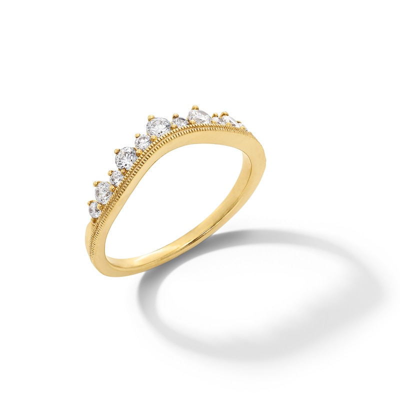 Main Image 3 of 3/8 CT. T.W. Diamond Alternating Contour Vintage-Style Anniversary Band in 14K Gold