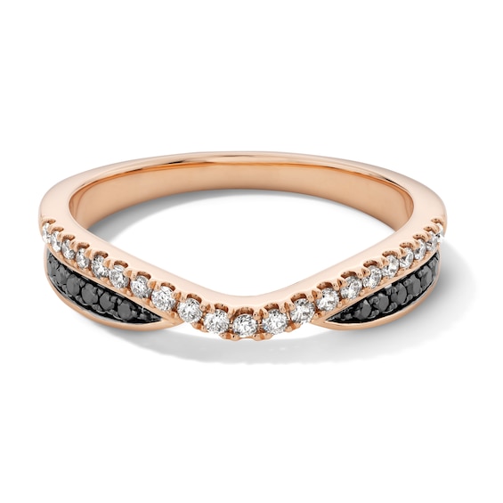 1/4 CT. T.w. Black and White Diamond Contour Anniversary Band in 14K Rose Gold