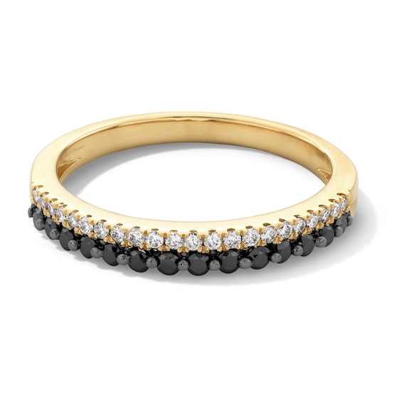 3/8 CT. T.w. Black and White Diamond Double Row Anniversary Band in 14K Gold