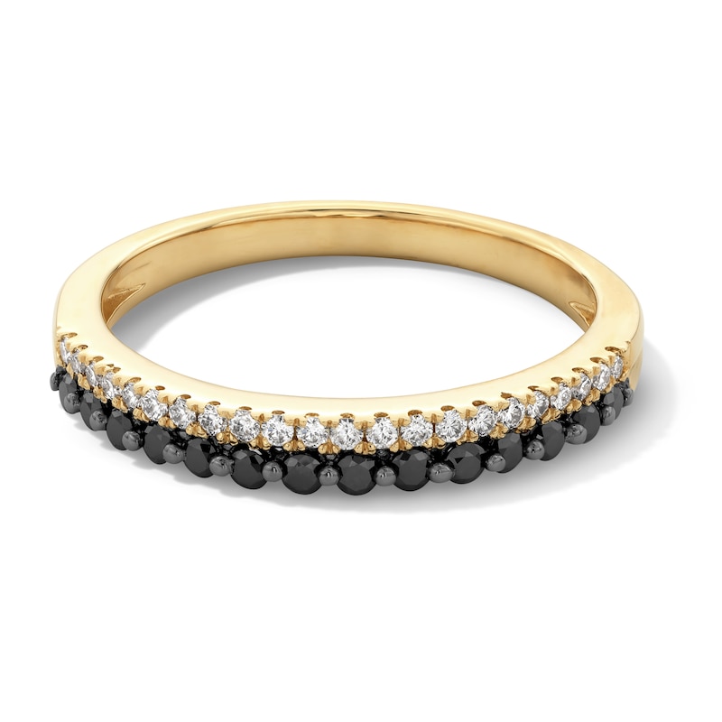 Main Image 1 of 3/8 CT. T.W. Black and White Diamond Double Row Anniversary Band in 14K Gold