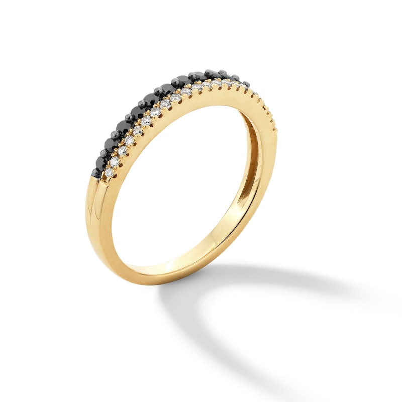 Main Image 3 of 3/8 CT. T.W. Black and White Diamond Double Row Anniversary Band in 14K Gold