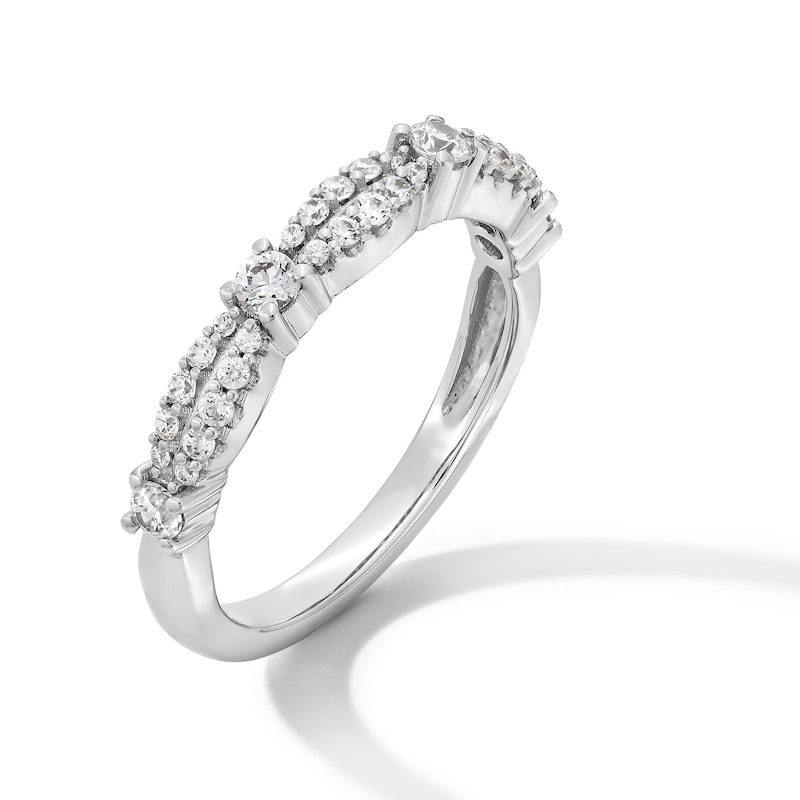 Main Image 3 of 3/8 CT. T.W. Diamond Scallop Double Row Anniversary Band in 10K White Gold