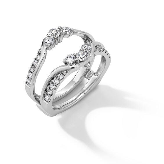 3/4 CT. T.w. Diamond Three Stone Layered Solitaire Enhancer in 14K White Gold