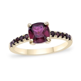 7.0mm Cushion-Cut Malaya Garnet Ring in Sterling Silver with 18K Gold Plate