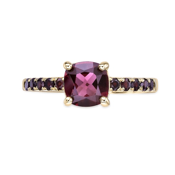 7.0mm Cushion-Cut Malaya Garnet Ring in Sterling Silver with 18K Gold Plate