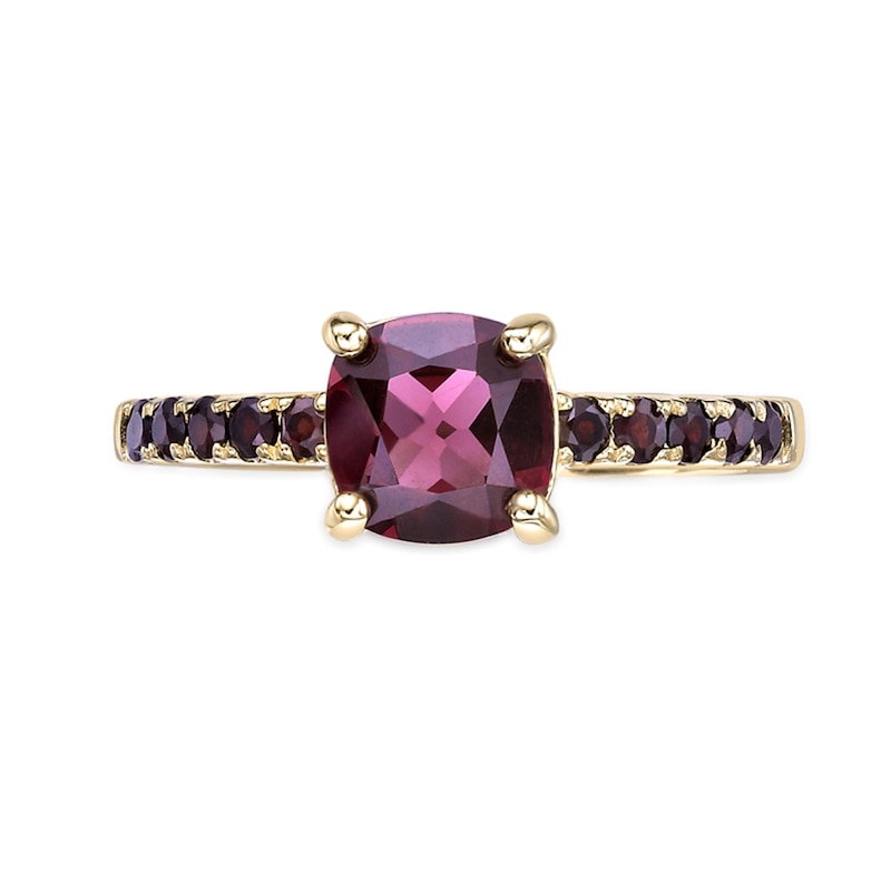 Main Image 2 of 7.0mm Cushion-Cut Malaya Garnet Ring in Sterling Silver with 18K Gold Plate