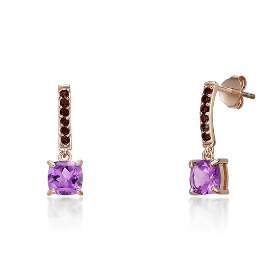 6.0mm Cushion-Cut Malaya Garnet and Dark Garnet Drop Earrings in Sterling Silver with 18K Gold Plate