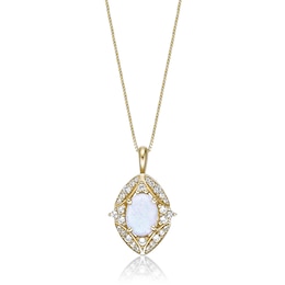 Oval Lab-Created Opal and White Lab-Created Sapphire Ornate Frame Pendant in Sterling Silver with 18K Gold Plate