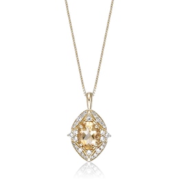 Oval Citrine and White Lab-Created Sapphire Ornate Frame Pendant in Sterling Silver with 18K Gold Plate