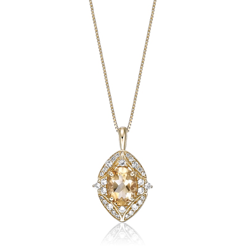 Main Image 1 of Oval Citrine and White Lab-Created Sapphire Ornate Frame Pendant in Sterling Silver with 18K Gold Plate