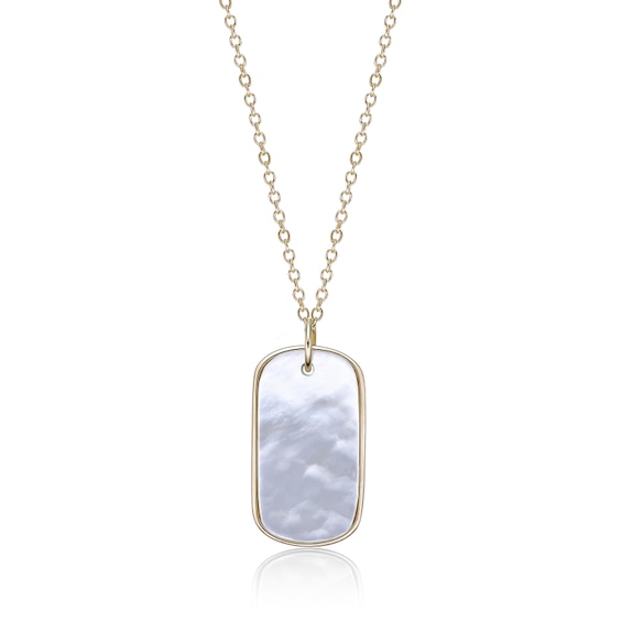 Cushion-Cut Mother-Of-Pearl Dog Tag Pendant in Sterling Silver with 18K Gold Plate