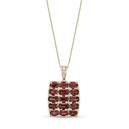Oval Garnet and White Lab-Created Sapphire Cushion Pendant in Sterling Silver with 18K Gold Plate