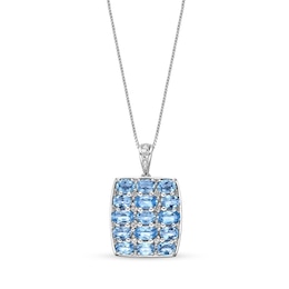 Oval Swiss Blue Topaz and White Lab-Created Sapphire Cushion Pendant in Sterling Silver