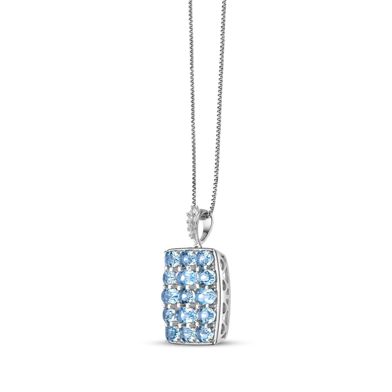Main Image 2 of Oval Swiss Blue Topaz and White Lab-Created Sapphire Cushion Pendant in Sterling Silver