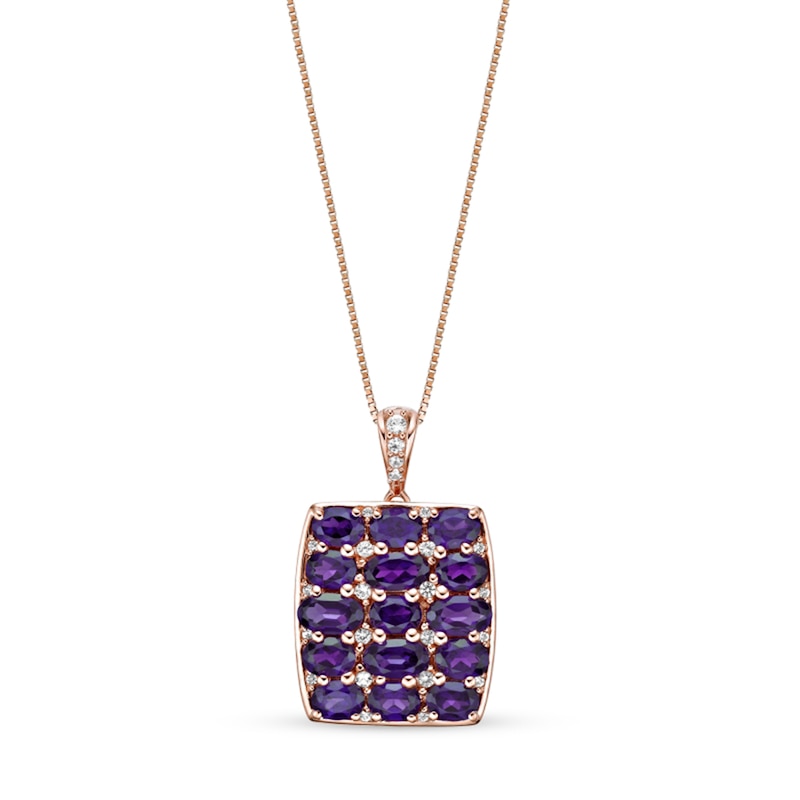 Main Image 1 of Oval Amethyst and White Lab-Created Sapphire Cushion Pendant in Sterling Silver with 18K Rose Gold Plate
