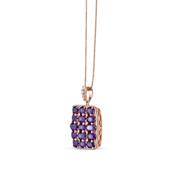 Oval Amethyst and White Lab-Created Sapphire Cushion Pendant in Sterling Silver with 18K Rose Gold Plate