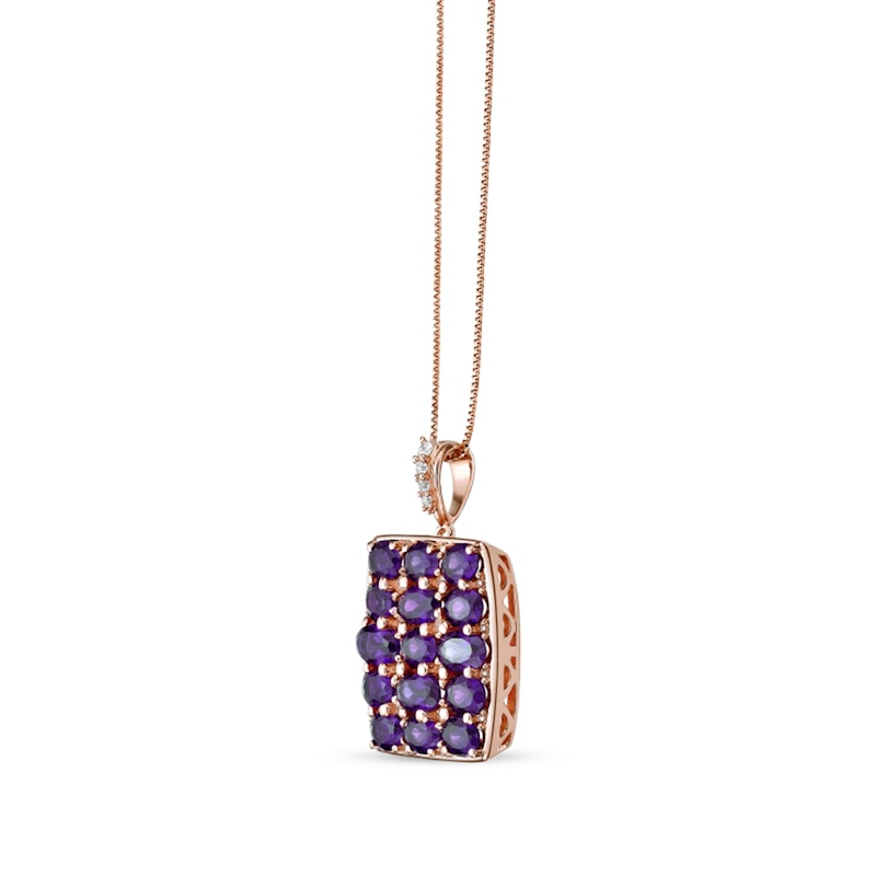 Main Image 2 of Oval Amethyst and White Lab-Created Sapphire Cushion Pendant in Sterling Silver with 18K Rose Gold Plate
