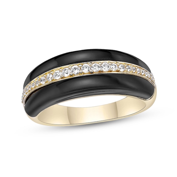 Onyx and White Lab-Created Sapphire Ring Sterling Silver with 18K Gold Plate