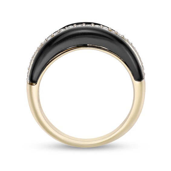 Onyx and White Lab-Created Sapphire Ring Sterling Silver with 18K Gold Plate
