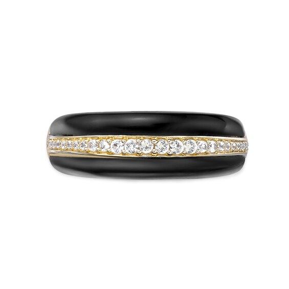 Onyx and White Lab-Created Sapphire Ring Sterling Silver with 18K Gold Plate
