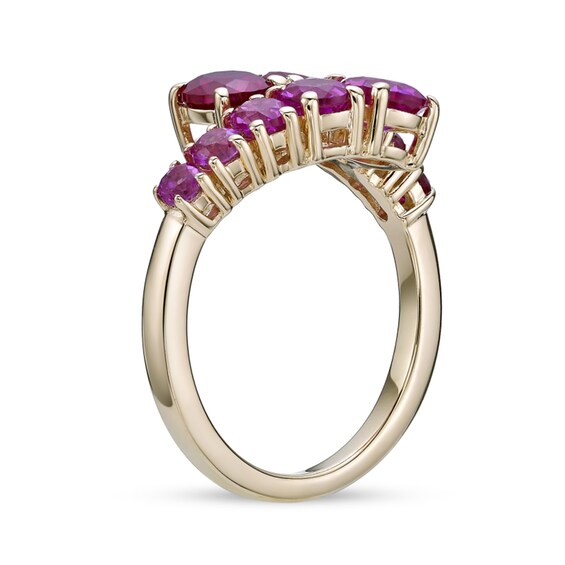 Lab-Created Ruby and Pink Lab-Created Sapphire Graduated Bypass Ring in Sterling Silver with 18K Rose Gold Plate
