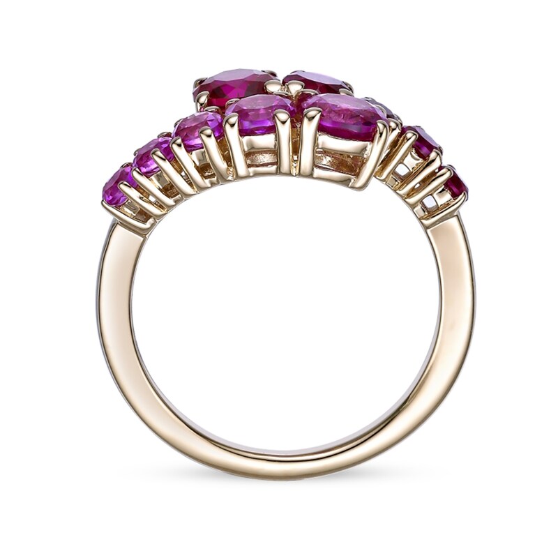 Main Image 4 of Lab-Created Ruby and Pink Lab-Created Sapphire Graduated Bypass Ring in Sterling Silver with 18K Rose Gold Plate