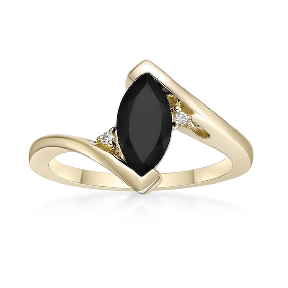Marquise-Cut Onyx and Diamond Accent Bypass Shank Ring in 10K Gold