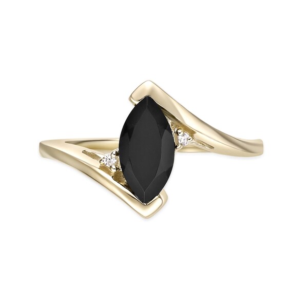 Marquise-Cut Onyx and Diamond Accent Bypass Shank Ring in 10K Gold