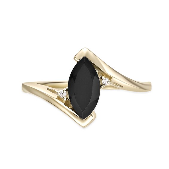 Marquise-Cut Onyx and Diamond Accent Bypass Shank Ring in 10K Gold