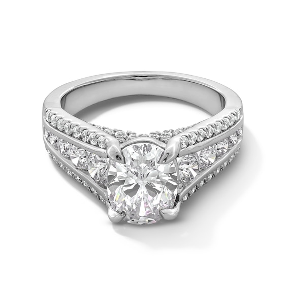 3-1/8 CT. T.w. Oval Certified Lab-Grown Diamond Triple Row Shank Engagement Ring in 14K White Gold (F/Vs2)