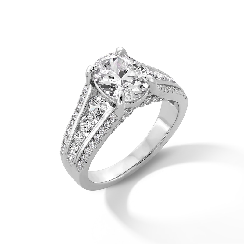 Main Image 3 of 3-1/8 CT. T.W. Oval Certified Lab-Grown Diamond Triple Row Shank Engagement Ring in 14K White Gold (F/VS2)