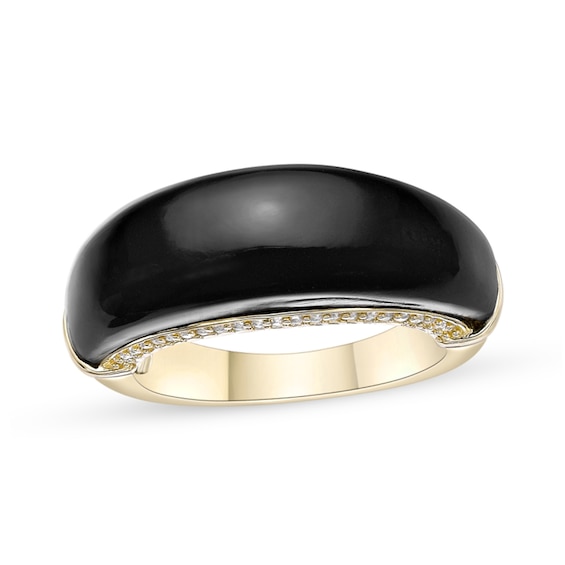 Onyx and White Lab-Created Sapphire Edge Ring Sterling Silver with 18K Gold Plate