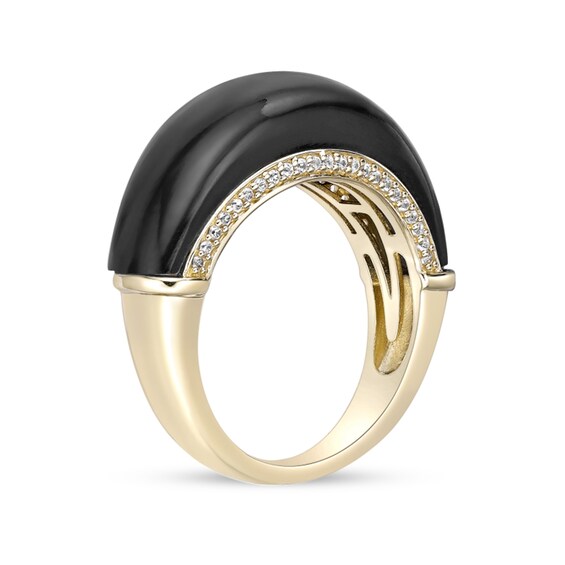 Onyx and White Lab-Created Sapphire Edge Ring in Sterling Silver with 18K Gold Plate