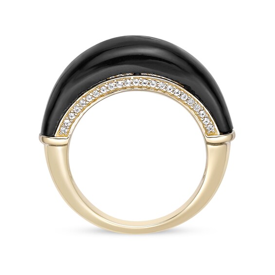 Onyx and White Lab-Created Sapphire Edge Ring in Sterling Silver with 18K Gold Plate
