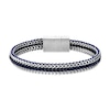 Thumbnail Image 1 of Foxtail Chain with Black Cord and Blue Leather Woven Bracelet in Solid Stainless Steel - 8.5"