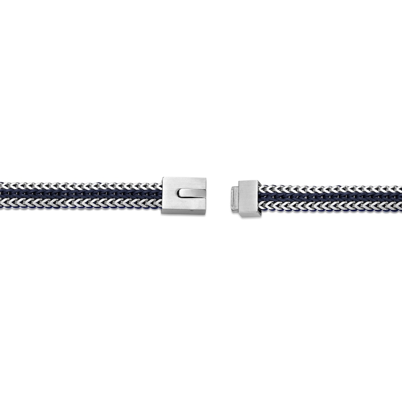 Main Image 4 of Foxtail Chain with Black Cord and Blue Leather Woven Bracelet in Solid Stainless Steel - 8.5"