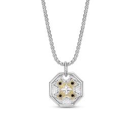Black Spinel Octagon Pendant in Sterling Silver and 14K Gold Plate - 24"