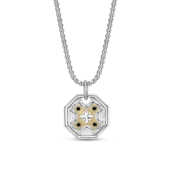 Black Spinel Octagon Pendant in Sterling Silver and 14K Gold Plate - 24"