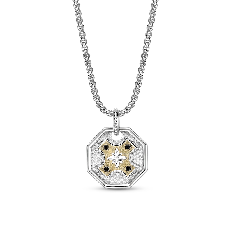 Main Image 1 of Black Spinel Octagon Pendant in Sterling Silver and 14K Gold Plate - 24"