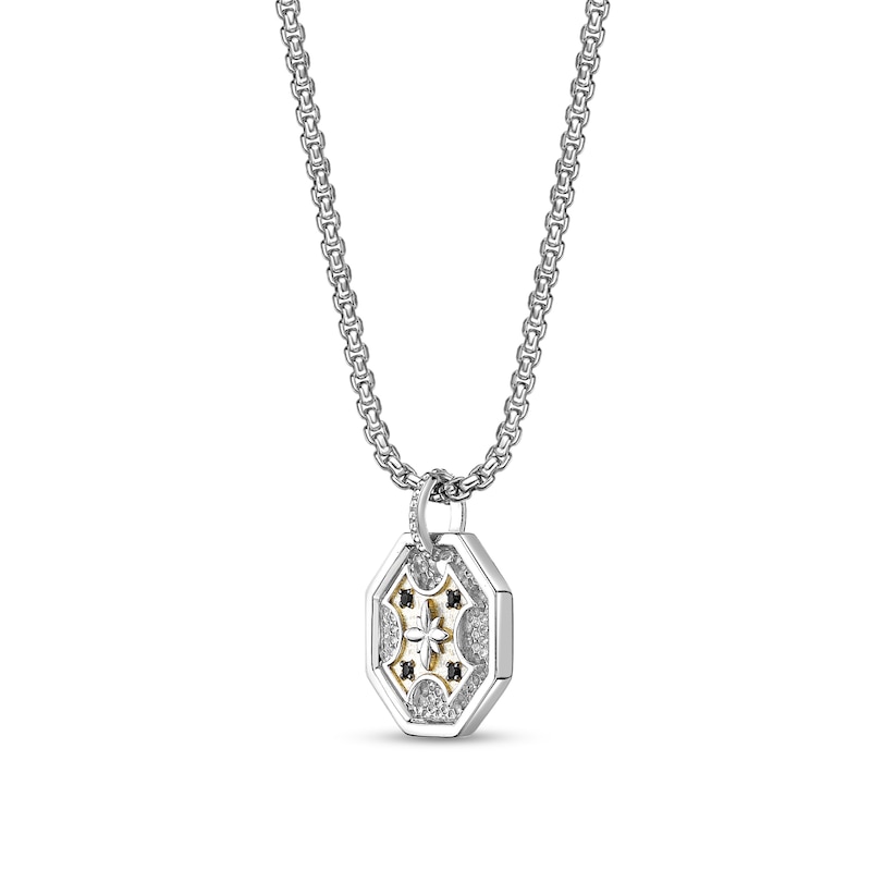 Main Image 2 of Black Spinel Octagon Pendant in Sterling Silver and 14K Gold Plate - 24"