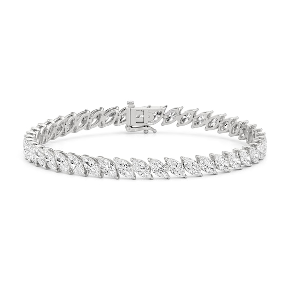 Marquise-Cut White Lab-Created Sapphire Tennis Bracelet in Sterling Silver - 7.5"