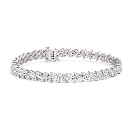 Marquise-Cut White Lab-Created Sapphire Tennis Bracelet in Sterling Silver - 7.5"