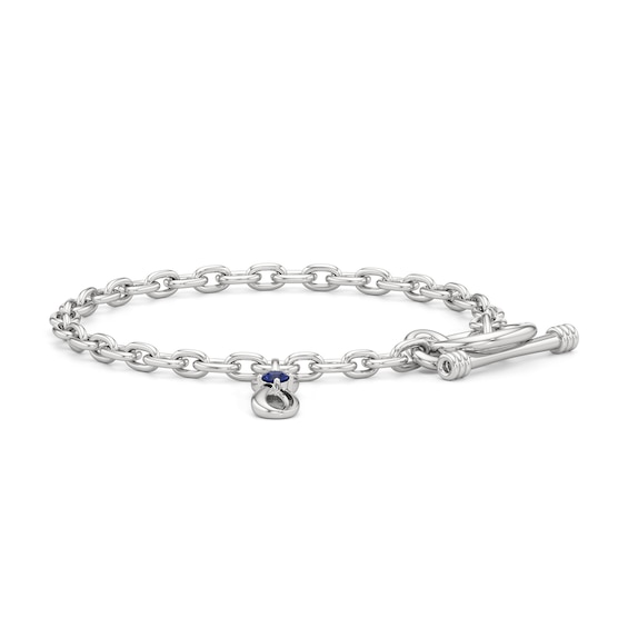 Blue and White Lab-Created Sapphire Infinity Charm Toggle Bracelet in Sterling Silver - 7.5"