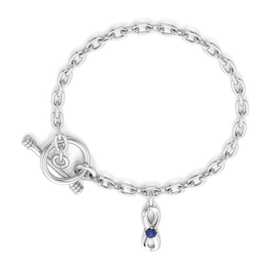 Blue and White Lab-Created Sapphire Infinity Charm Toggle Bracelet in Sterling Silver - 7.5"