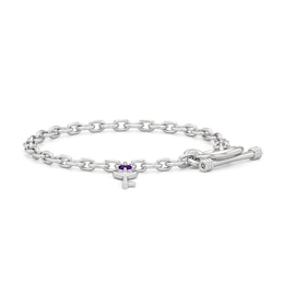 4.0mm Heart-Shaped Amethyst and White Lab-Created Sapphire Key Charm Toggle Bracelet in Sterling Silver - 7.5"