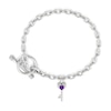 Thumbnail Image 2 of 4.0mm Heart-Shaped Amethyst and White Lab-Created Sapphire Key Charm Toggle Bracelet in Sterling Silver - 7.5"
