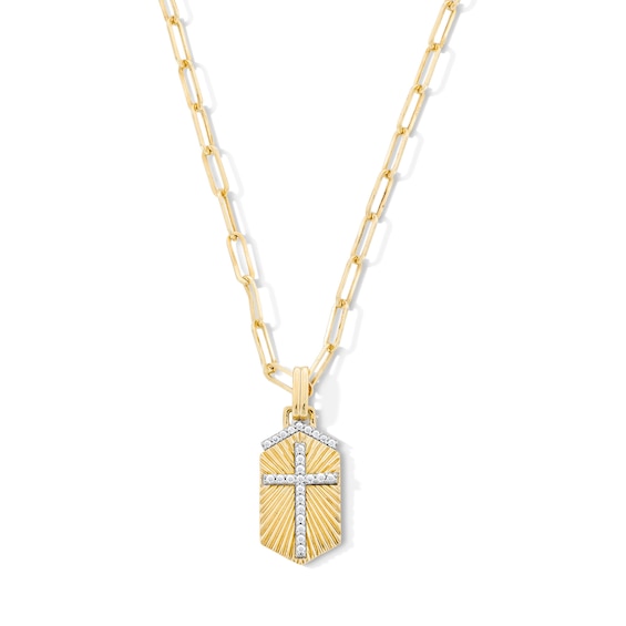 1/6 CT. T.w. Certified Lab-Grown Diamond Cross Shield Medallion Pendant in Sterling Silver with 14K Gold Plate